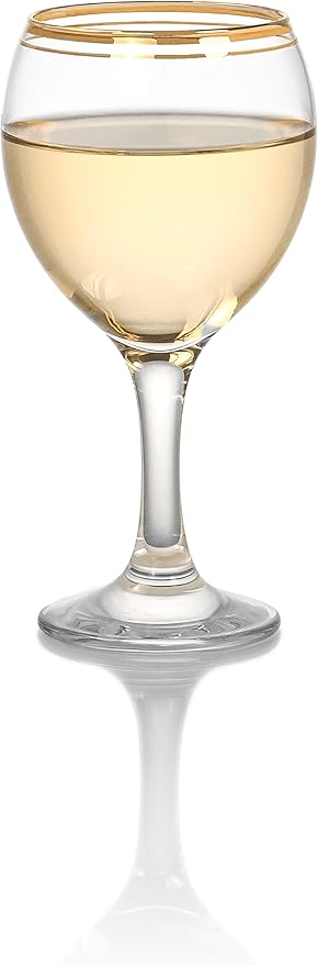 Red Co. Set of 6 Clear Glass 6.75 fl oz Stemmed All-Purpose White Wine Goblets with Golden Rims