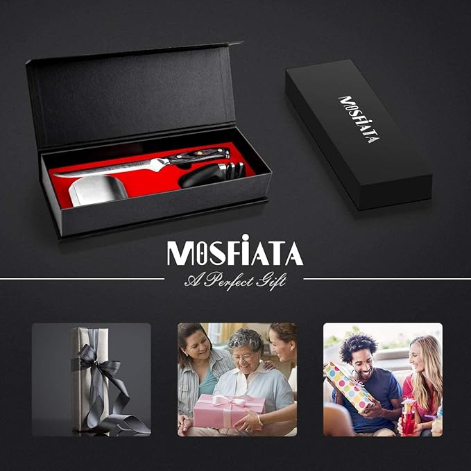 MOSFiATA 6" Boning Knife, Sharp Kitchen Cooking Knife with Finger Guard and Knife Sharpener, German High Carbon Stainless Steel EN1.4116 Chef’s Knife with Micarta Handle and Gift Box