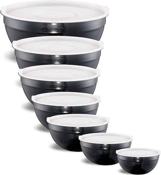 Black Mixing Bowls With Airtight Lids,Stainless Steel Bowl,Salad Bowls 7 Piece Colorful Nesting Bowl Black Kitchen Accessories,Size 7,3.6,2.7,2.1,1.5,1.1,0.8QT Stackable Design