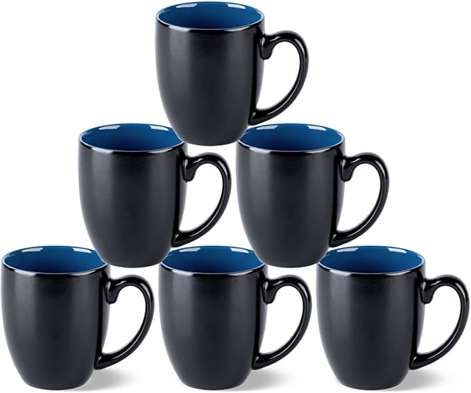 GBHOME 16oz Coffee Mugs Set of 6, Large Ceramic Coffee Mugs for Man, Woman, Dad, Mom, Modern Coffee Mugs Set with handle for Tea/Latte/Cappuccino/Milk/Cocoa. Dishwasher&Microwave Safe,Blue