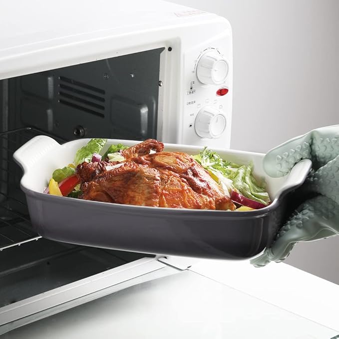 Sweejar Baking Pans Set, Ceramic 9x13 Baking Dish with Handle, Rectangular Casserole Dishes for Oven, Bakeware Sets of 3, Durable Lasagna Pan Deep for Kitchen, Banquet, Wedding Gift(Gradient Gray)