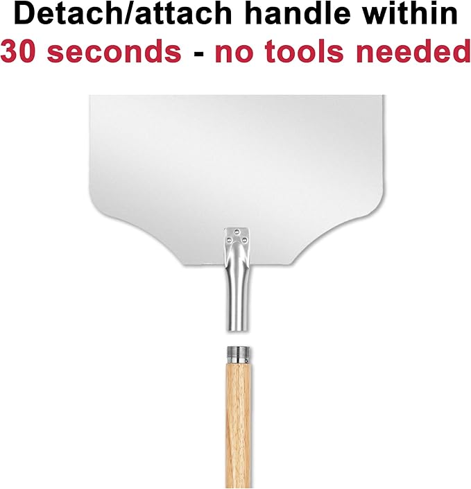 Pizza Peel 16 inch,16" Wx 18" L, Extra Large Metal Pizza Peel 16 inch, Aluminum pizza peel with Detachable Wooden Handle, 2 Handle Sizes (17 inch & 35 inch)