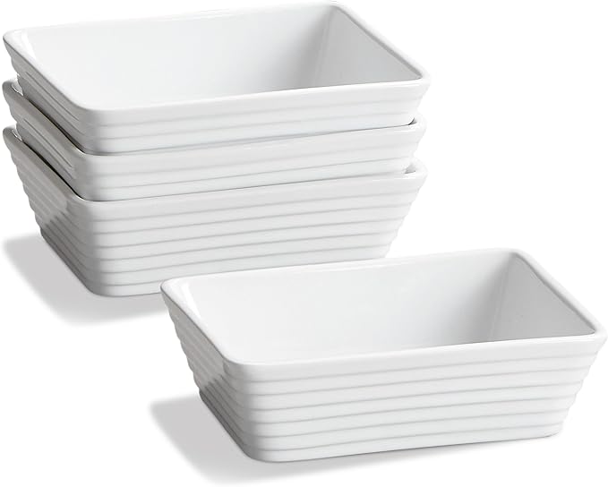 ONEMORE Small Baking Dish, Rectangle Ceramic Baking Dish for Oven, Individual Casserole Dishes for Toaster Oven, 5x7 Small Deep Lasagna Baking Dish, Oven Safe, 1-2 Person Baking Dishes Set of 4, White