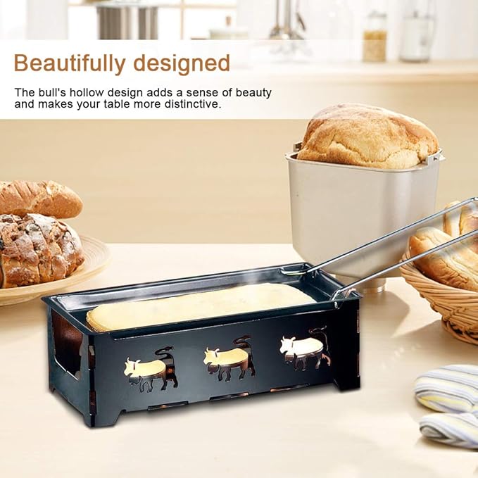 Cheese Raclette, Portable Foldable Non-Stick Cheese Rotaster Baking Tray Candlelight Cheese Melter Pan with Handle Spatula Barbecue Home Kitchen Grilling Tool