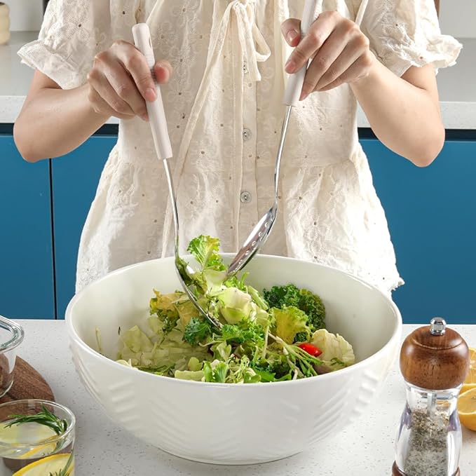 2-Piece,Stainless Steel Serving spoons set with Slotted Spoon.Serving Spoon and Perforated Spoon, kitchen cooking serving utensils set cooking spoon-Beige