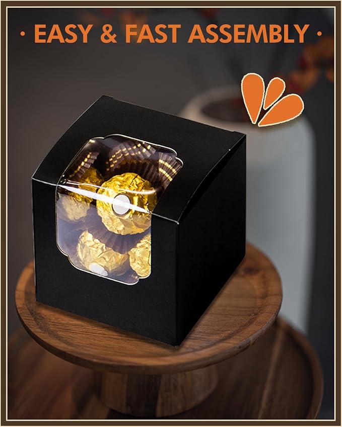 Bakepacker Auto-pop up Cupcake Boxes 30-Packs Individual Cupcake Container Black 3.5" x 3.5" x 3.5" Single Cupcake Boxes