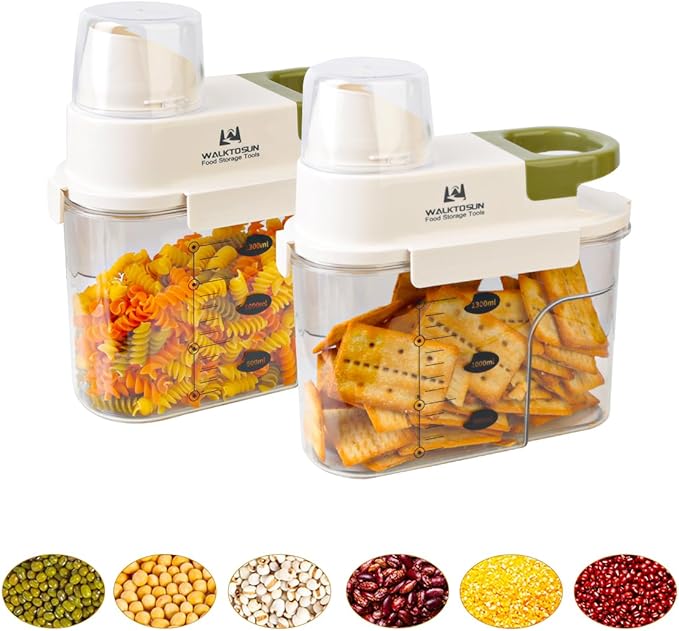 Cereal Containers Storage with Pour Spout Airtight Kitchen and Pantry Organization Canisters for Dry Food Nuts Flour and Sugar Container BPA Free Food Dispenser 1300ml (Green-2pcs)