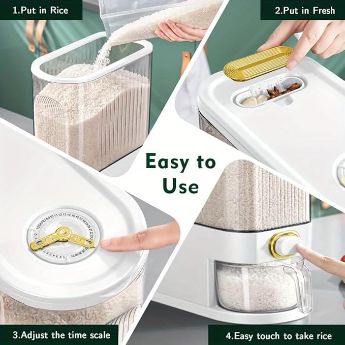 5kg/10kg Rice Dispenser - Large Pantry Storage Container with Measuring Cup & Time Markings | Kitchen Grain Dispenser for Cereal, Pasta, Dry Food | 11.02LB/22.05LB Capacity (22 lbs)