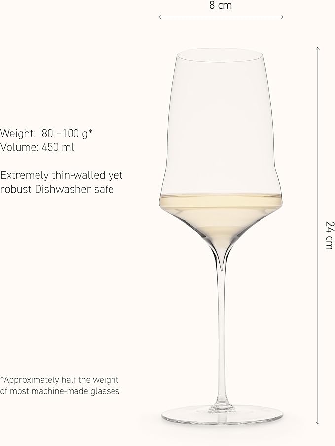 Josephinenhütte® JOSEPHINE N° 1 White Wine Glasses [THE GLASS FOR CONNOISSEURS] – handcrafted & mouth-blown – set of 6 for white wine and rosé – functional design for intense aroma