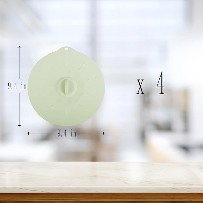 4 Pack 9.4" Silicone Lids for Cups Bowls Plates Pans, Microwave Splatter Cover, Kitchen Containers Lids Cover for Food Storage,Light Green Large