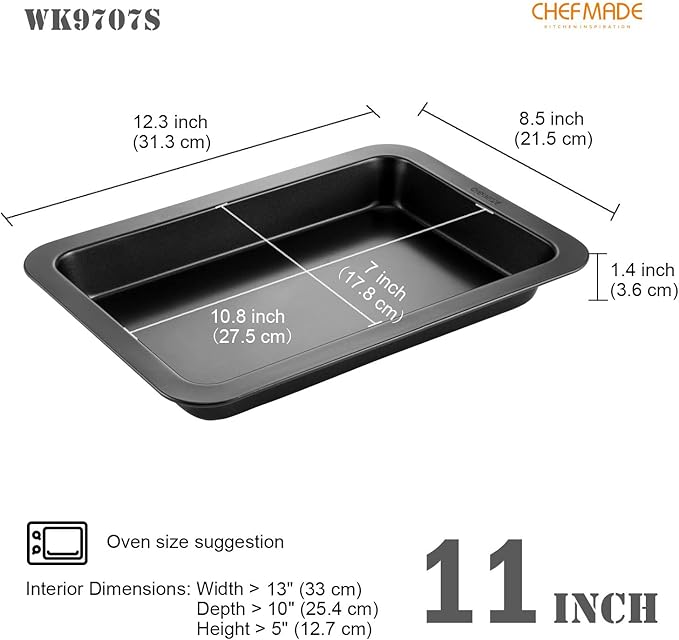 CHEFMADE Rectangular Cake Pan, Nonstick 10.8 Inch Oblong Cake Pan, 7" x 10.8", Set of 2