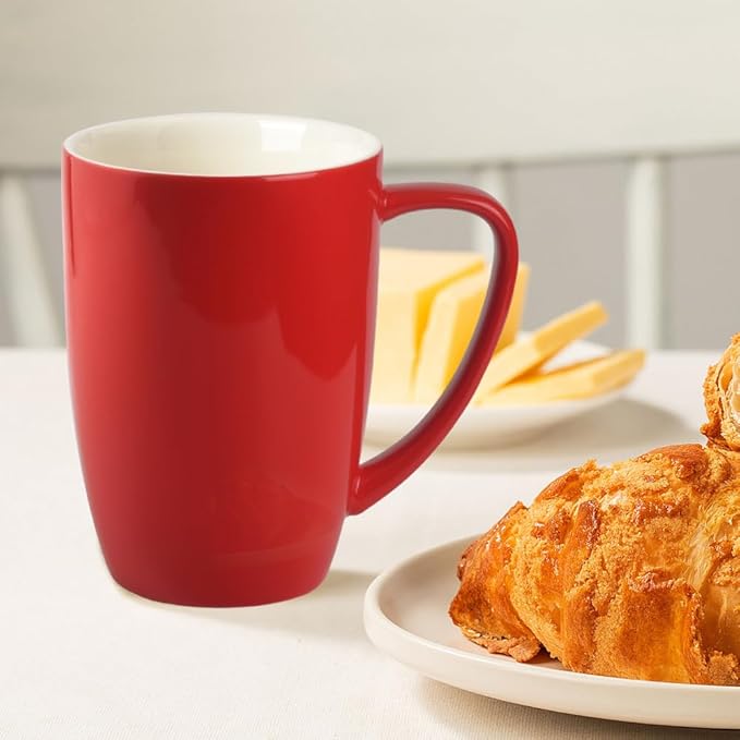 homEdge Porcelain Mug Set, 16 Ounces Cup for Tea, Latte, Mocha, Hot Chocolate, Set of 6, Red