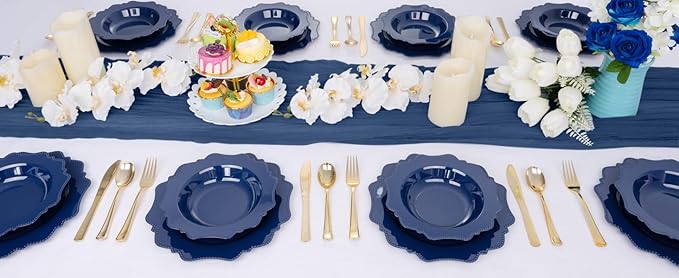 COLOSUS Navy Blue Plastic Party Bowls (60 Pack) 12 Oz Disposable Soup/Salad Bowl, Fancy Shatterproof Dinnerware for Catering, Holidays, Weddings, and Everyday Use