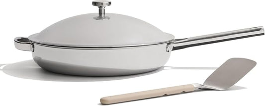 Our Place Titanium Large Always Pan Pro - 12.5” (4.2 Qt) No-Coating Nonstick Skillet | Tri-Ply Titanium & Stainless Steel | Safe for Oven, Induction & Cooktops up to 1000°F | Includes Spatula | Chrome
