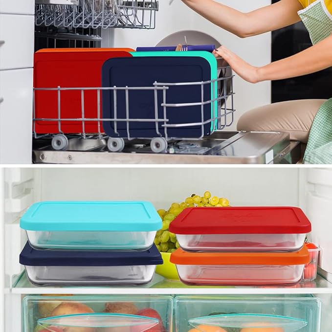 Sophico 6 Cup Rectangle Silicone Storage Cover Lids Replacement for Pyrex 7211-PC Glass Bowls, Container not Included (MIX)