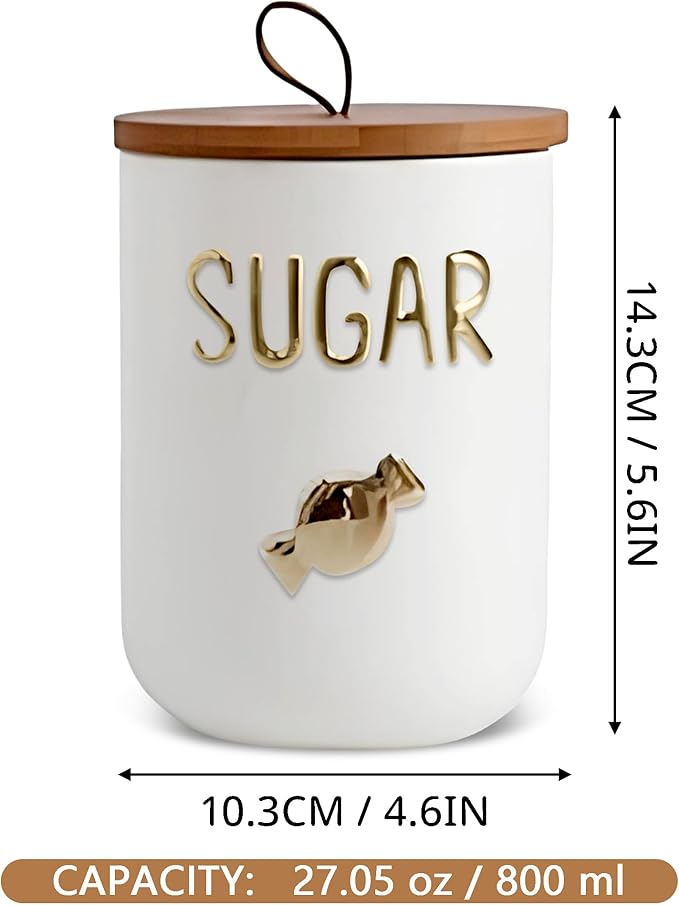 Comeon Ceramic Canister Set with Airtight Seal Bamboo Lid Silicone, 27oz Food Storage Jars for Coffee Sugar Tea, Container Set for Kitchen Pantry Counter Decor (Sugar)