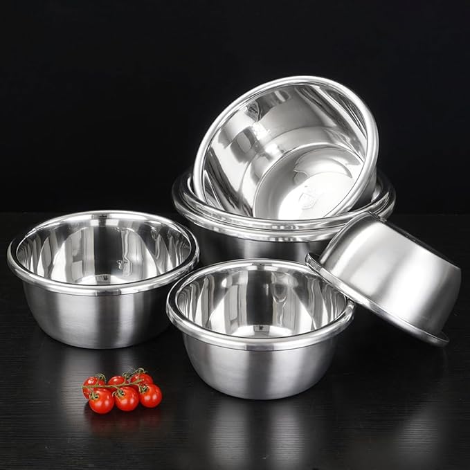 4-Piece Stainless Steel Mixing Bowls and Microporous Colanders Set, 3QT & 5QT Nesting Bowls with Fine Drain Strainers for Washing Rice, Fruits, Vegetables, Pasta, and More