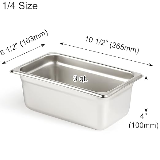 CURTA 6 Pack Anti-Jam Hotel Pans, 1/4 Size 4 Inch Deep, NSF Commercial 18/8 Stainless Steel Chafing Steam Table Pan, Catering Storage Metal Food Pan