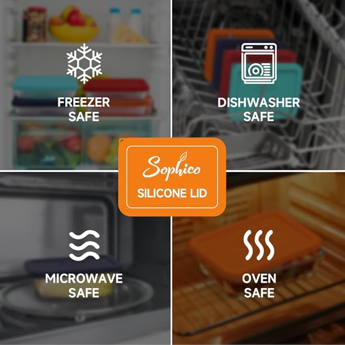 Sophico 3 Cup Rectangle Silicone Storage Cover Lids Replacement for Pyrex 7210-PC Glass Bowls, Container not Included (ORANGE, 2 Pack)