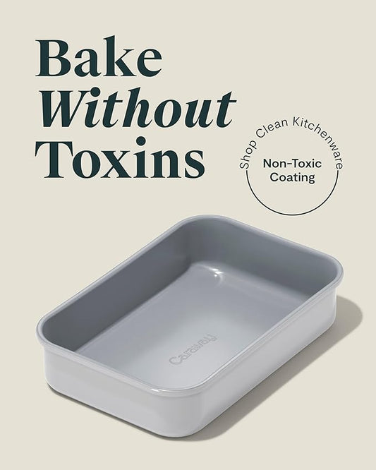 Caraway Nonstick 9” x 6.5” Small Rectangle Baking Pan Duo – Non-Toxic, PTFE & PFOA Free – Aluminized Steel Core – Deep Ceramic Baking Pan for Casseroles, Lasagna & More - Gray