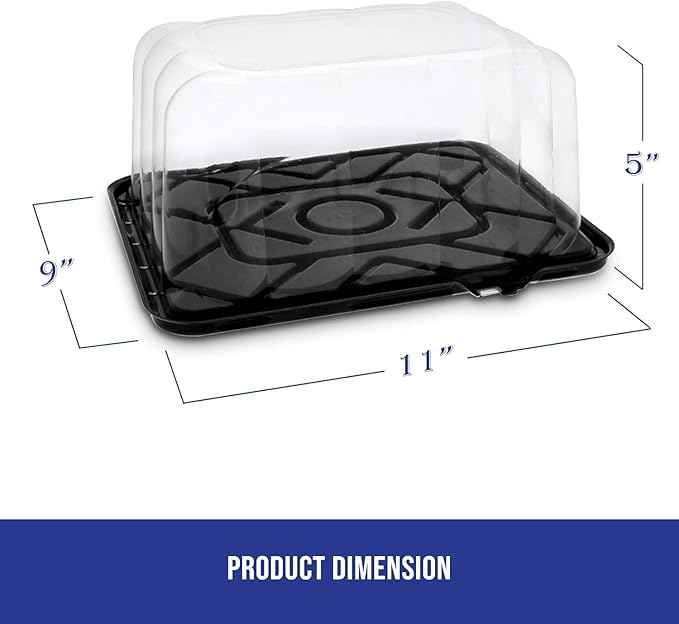 MT Products Clear Plastic Rectangular Bakery Boxes 11" x 9" x 5" - 1/8 Sheet Disposable Cake Containers with lids - Pack of 50