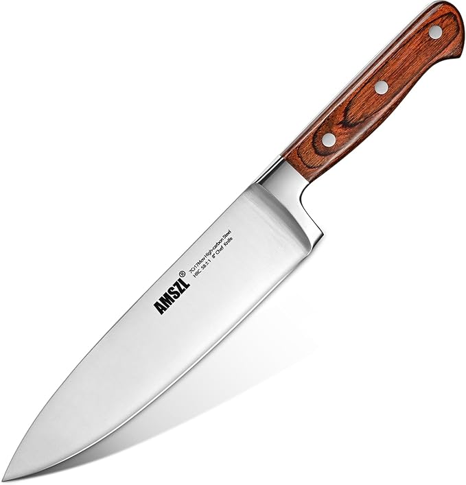 Classic 8-inch Chef Knife, Ultra-sharp Precision Cutting for Vegetables and Meat, Professional 7Cr17MoV Steel Core & Red Pakkawood Handles, German Design for Kitchen and restaurant with Gift Box