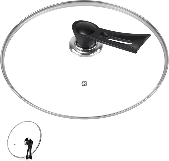 12.5 Inch Pan Lid, Universal Pot Lid, Support Vertical Placement, 4mm Clear Tempered Glass, Compatible with Dishwasher and Ovens