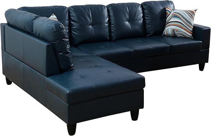 NicBex L Shaped Couch Sectional Couches for Living Room 2 Pieces Modern Sectional Sofa with Left Chaise Sectional Couch with Solid Frame for Living Room, Semi PU Leather, Peacock Blue