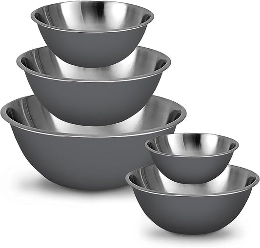 WHYSKO Meal Prep Stainless Steel Mixing Bowls Set, Home, Refrigerator, and Kitchen Food Storage Organizers | Ecofriendly, Reusable, Heavy Duty (Gray)
