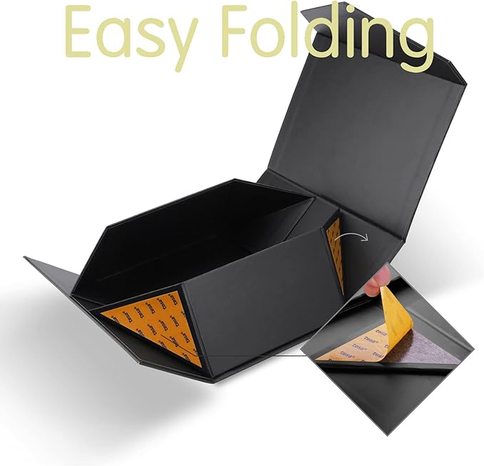 6 Black Gift Boxes with Lids for Presents, Magnetic Closure Rectangle Collapsible Gift Boxes, Groomsman Proposal Boxes, Wedding, Birthday Gift Packaging (9x6.5x3.8 Inches)