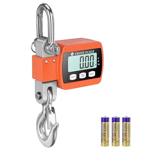 RoMech 1100lb Digital Hanging Scale with Cast Aluminum Case, Handheld 500Kg Mini Crane Scale with Hooks for Farm Hunting Outdoor (Orange, 1100lbs)