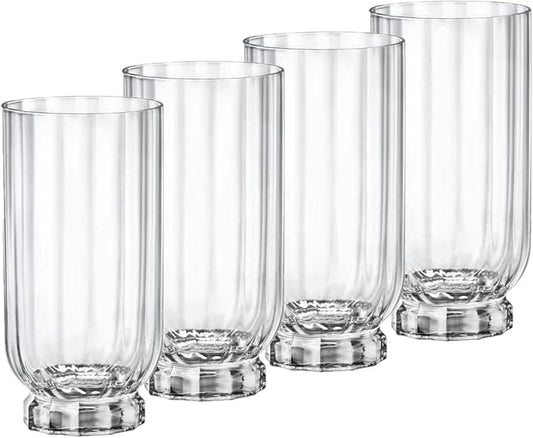 Bormioli Rocco Florian 14.5 oz. Highball Cocktail Beverage Drinking Glasses, Clear, Set of 4