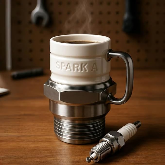Spark Plug Mug, Unique Creative Design Travel Coffee Mug, Ceramic Travel Coffee Mugs, Engine Spark Plug Design, Funny Car Enthusiast Gift for Mechanics Auto Enthusiasts Collectors(1pc)