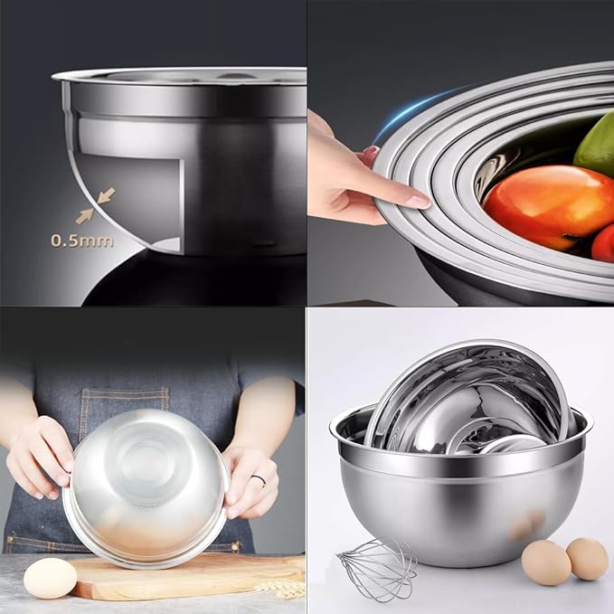 Stainless Steel Mixing Bowl Durable and Rustproof Easy Grip and Stability Design Bowl Versatile for Cooking Baking Prepping and Food Storage (20CM)