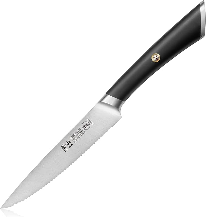 Cangshan ELBERT Series German Steel Forged 5" Serrated Utility Knife (Black)