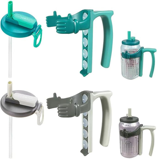 Soda Can Lids and Holders for 12oz Cans – 2 Can Covers with Straw + 2 Can Holder with Handle – For Soda, Beer, Pop – Easy to Hold, Leak-Free