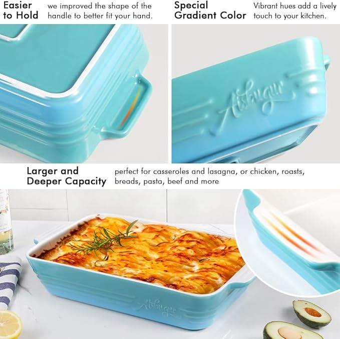 Casserole Dish Ceramic Baking Dish Casserole Dishes for Oven 9x13 Baking Dish with Handles Deep and Large Capacity Baking Dish for Casseroles Lasagnas Roasted Vegetables Great Kitchen Gifts,Blue