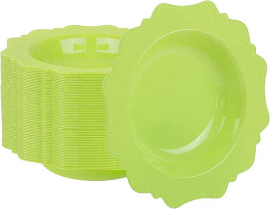 COLOSUS 60 Pack Lime Green White Plastic Bowls, 12 oz Disposable Soup Bowls, Premium Plastic Dinner Bowls,Heavy-duty Dessert Salad Bowl for Party, Wedding, Dinner, Christmas,Thanksgiving