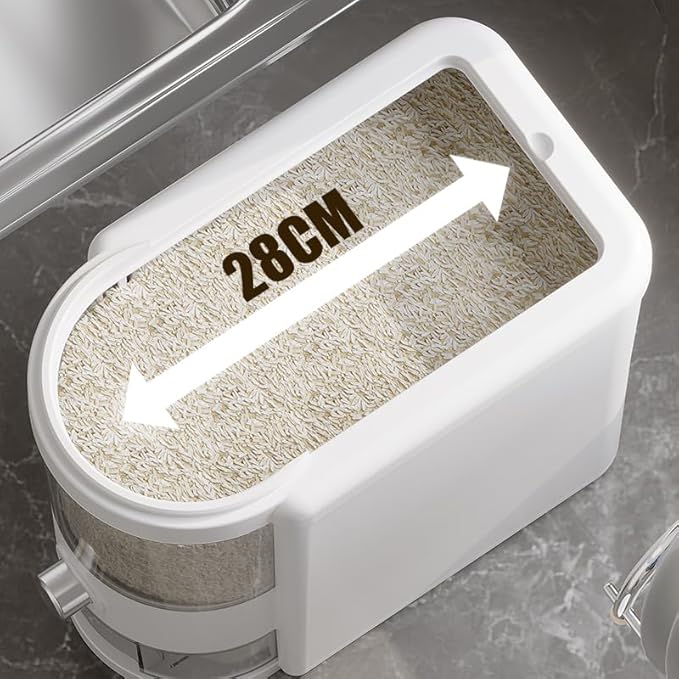25 Lbs Rice Container with Measuring Cup, Upgraded Built-in Fresh Box, Cereal Dispenser Storage with Lids for Home Kitchen Pantry Rice Soybean Corn And large grain grains-White