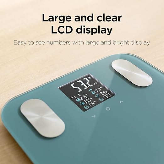 mooas Smart Scale for Body Weight Fat Bluetooth Scale, Digital Bathroom Scale with BMI, Body Fat, Muscle Mass 19 Body Composition, LCD Accurate Bluetooth Scale for Home Smartphone App, 396 lbs (Green)