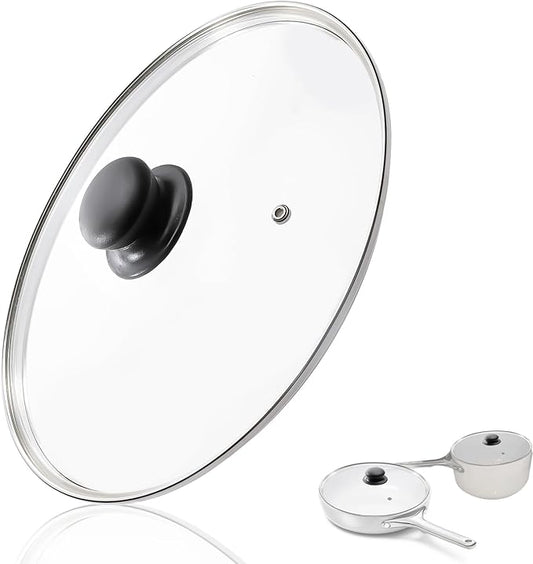 Tempered Glass Lid Compatible with Caraway Pans and Pots, 10.5" Pot Lid Replacement, Cooking Pot Lid Fit for Fry Pan, Dutch Oven and Stock Pot, with Easy to Grip Handle, Stainless Steel Rim, clear