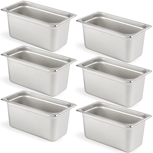 CURTA 6 Pack Anti-Jam Hotel Pans, 1/3 Size 6 Inch Deep, NSF Commercial 18/8 Stainless Steel Chafing Steam Table Pan, Catering Storage Metal Food Pan