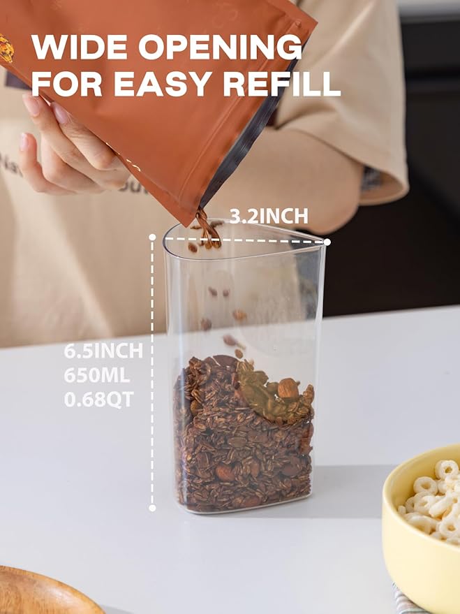 LivLab Mker 5-10 lbs Rice Dispenser - Rotating Cereal dispenser countertop for Pantry - Small Food Storage Containers with Lids, BPA-Free PET Grain Canister Sets 6 Grids, for Oats, Corn Flakes, flour