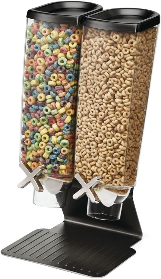 HUBERT 2 Container Cereal Dispenser with Stand - 9 3/16"L x 8 1/8"W x 17 3/16"H
