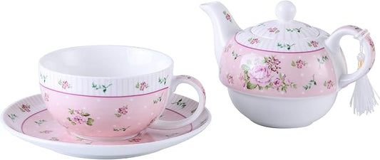 London Boutique Tea for One Teapot Cup Saucer Set Gift Box (Vintage Rose Flower Victoria Flora)