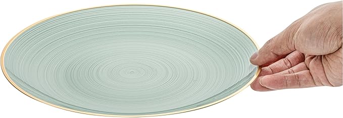 Restaurantware Plastic Plates 20 Pcs 10" Gold Rimmed Disposable Plates Heavy-Duty Green Translucent Rippled Plastic Dinner Servers for Party, Weddings, Salads, Desserts, and Appetizers