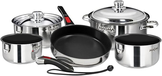 Magma Products, A10-366-2 Gourmet Nesting Stainless Steel Cookware Set, 10 Piece Ceramica Non-Stick