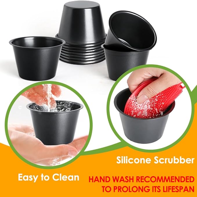 10 Pcs Nonstick Popover Pan, Individual Muffin Cupcake Pan Carbon Steel Pudding Cups with Oil & Dish Brush, Chocolate Molten Mould for Muffins, Quiches, Pudding Cakes, Frittatas(3.5"x2.2")