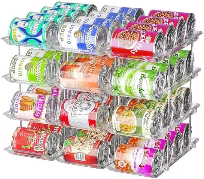 Can Organizer for Pantry, 3 Sets 4 Tiers Can Storage Organizer Pantry,Soda Can Organizer for Fridge 48 Cans Rack Automatic Rolling Stackable Canned Food Organizer,Clear