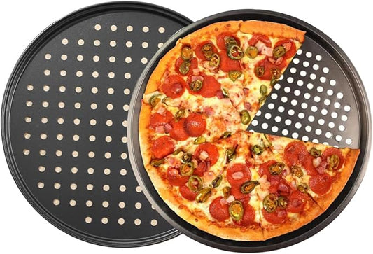 2Pcs Carbon Steel Pizza Pan With Holes 9inch 12inch non stick pizza pan for Oven Round Perforated Pizza Tray Pizza Bakeware For Home Restaurant Baking (2pcs 12inch)